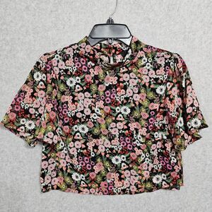 Lulus Crop Top Size XS Womens Floral Short Sleeve Sheer Back Blouse
